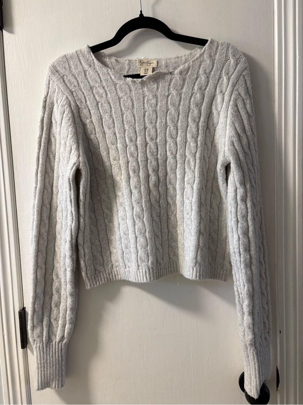 Jessica Simpson Light Gray Cable Knit Crewneck Sweater